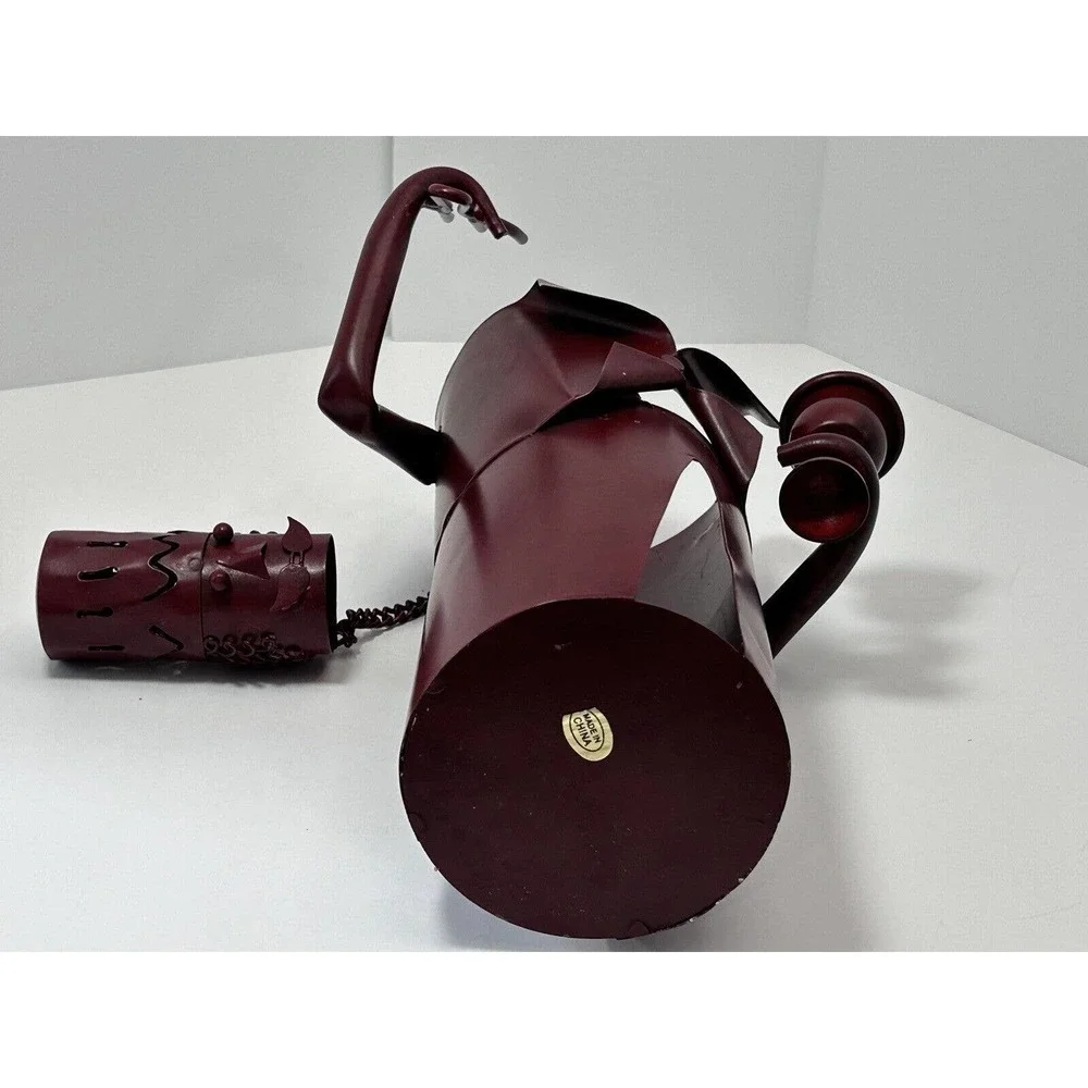 Metal Wine Bottle Holder Waiter Wearing Hat‎ & Tux Ready to Serve , Deep Maroon